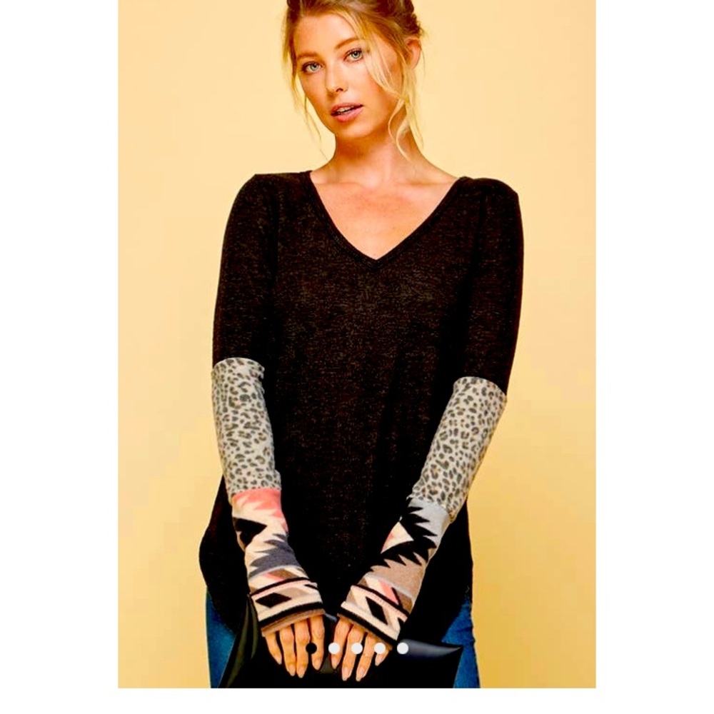 Dark grey v neck with Aztec embellishment